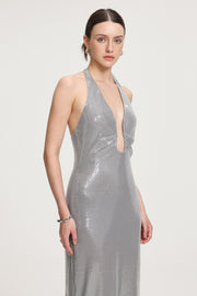 Sequined Halter V-neck Maxi Dress